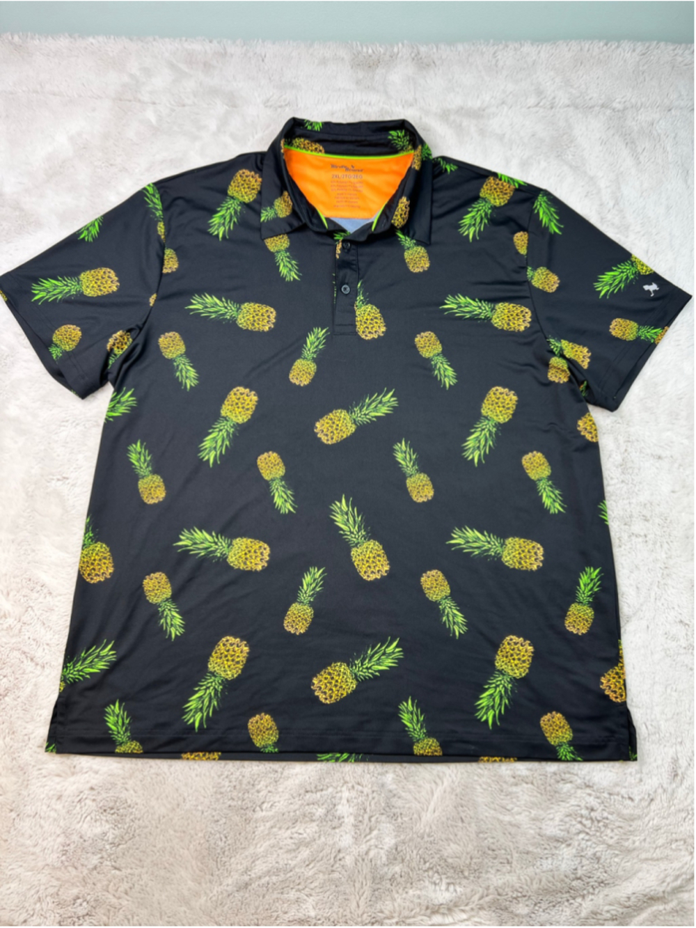 Birdie Bound Polo Shirt Mens 2XL Black Pineapple Performance Stretch Golf XXL